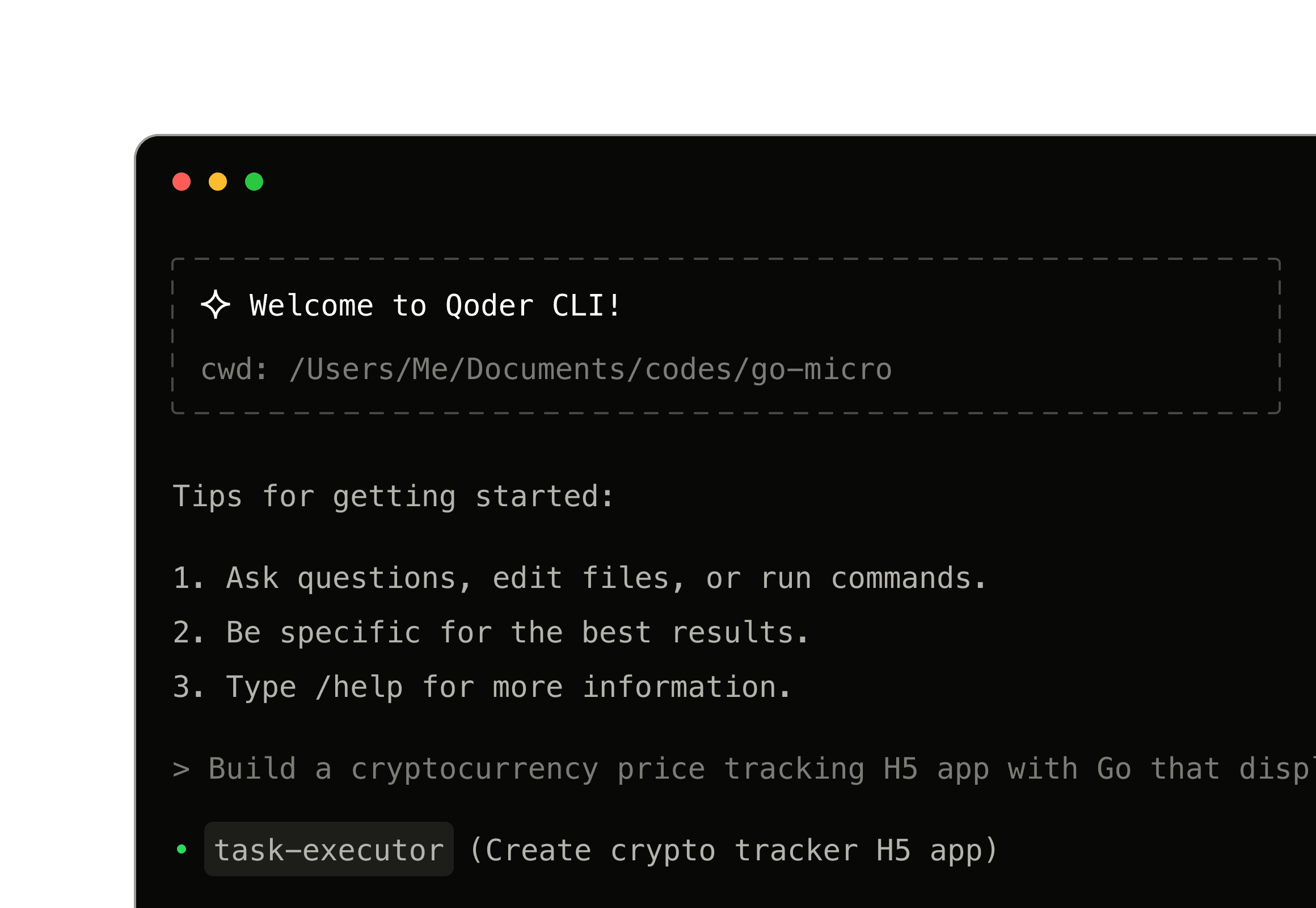 Qoder CLI agent working in the terminal
