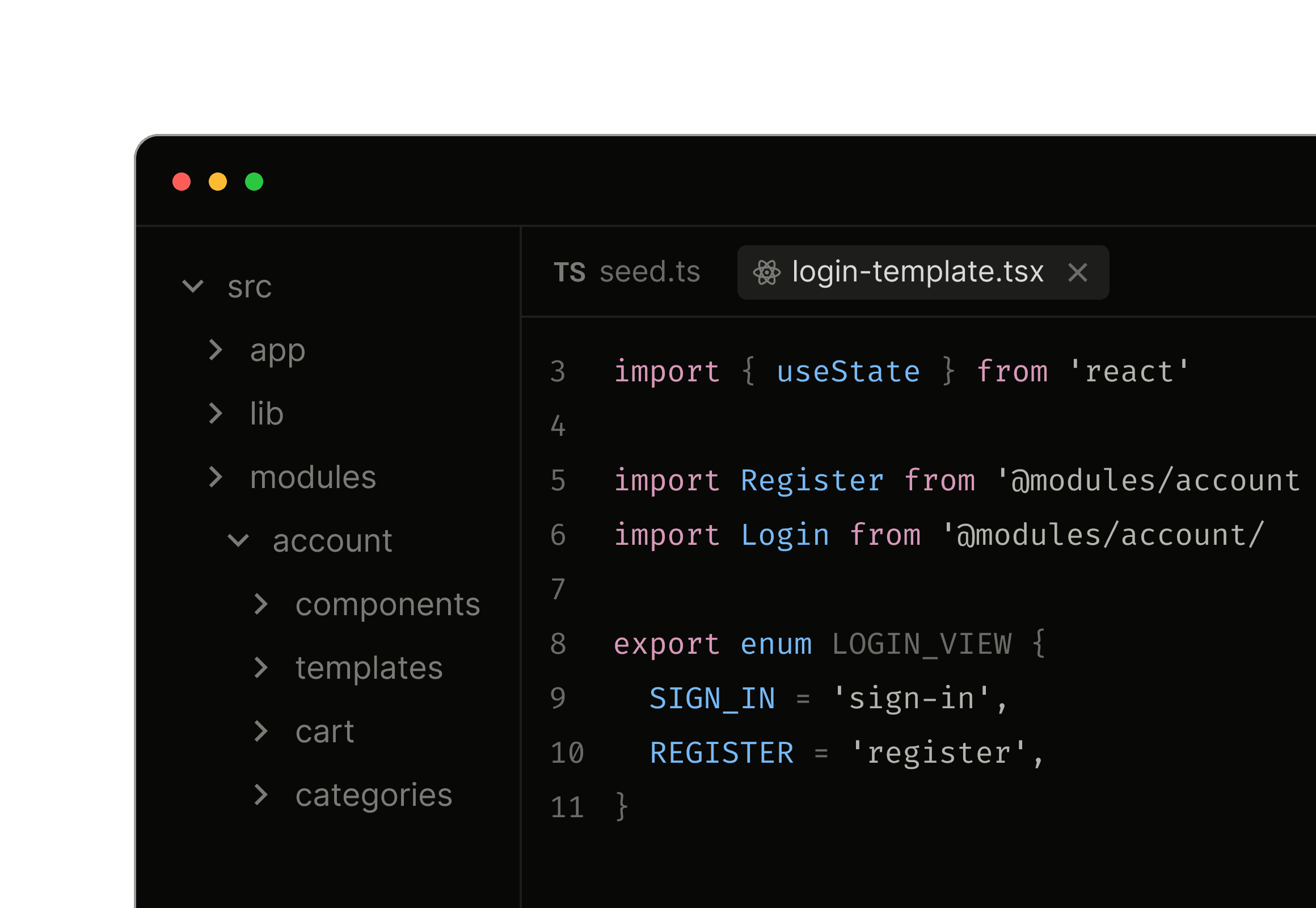 Qoder IDE editor with TypeScript source files